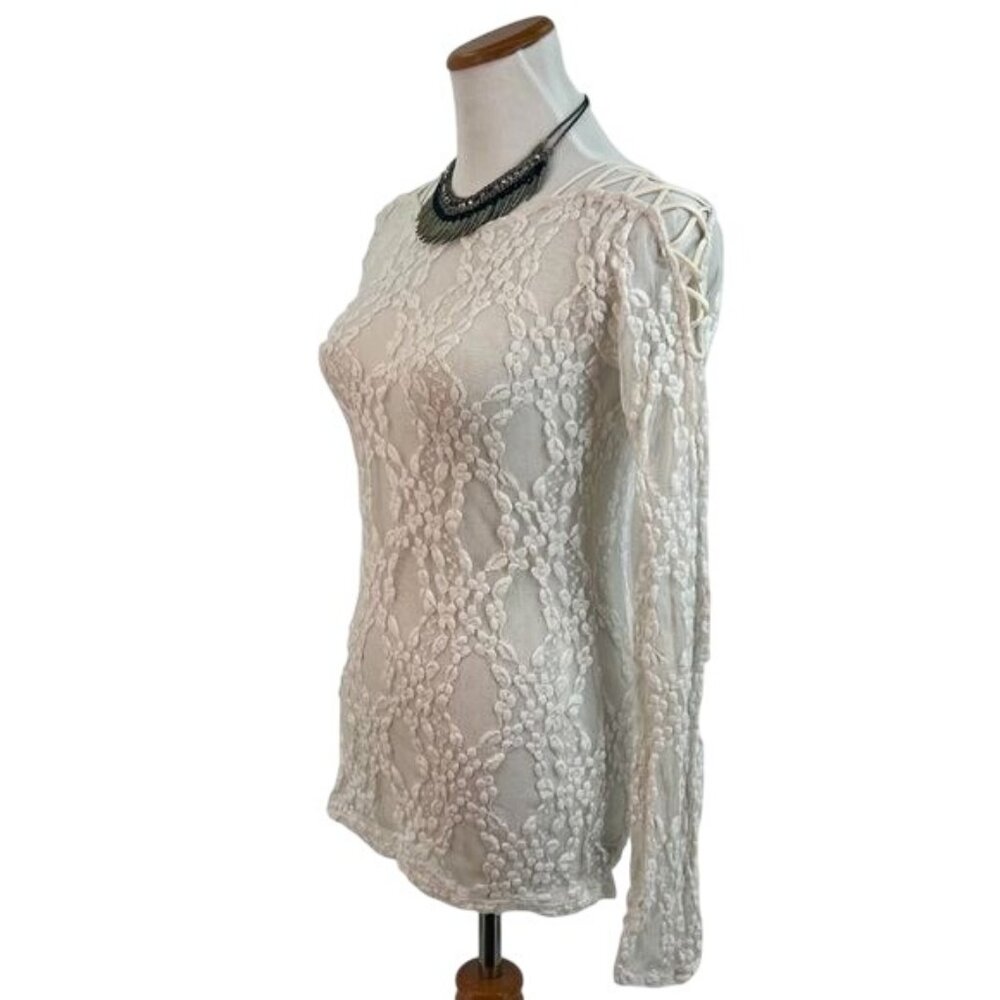 Free People White Sheer Lace Lace Up Shoulder Top XS | Balletcore Coquette Siren - Picture 5 of 11